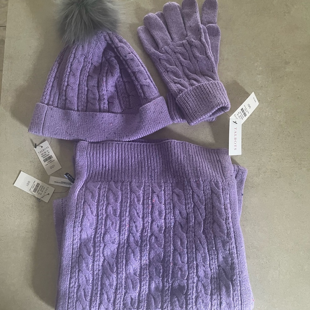 Talbots Purple Knit Accessories Set